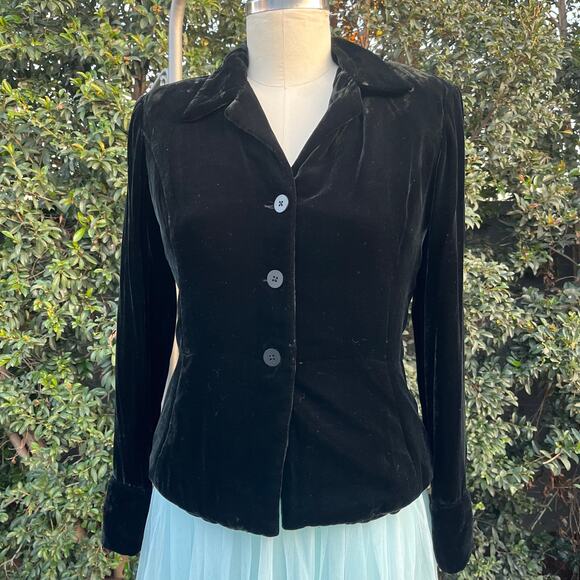 Vintage Drama Silk Blend Velvet Black Blazer Jacket USA Made Women’s 6 Whimsy - Picture 3 of 7